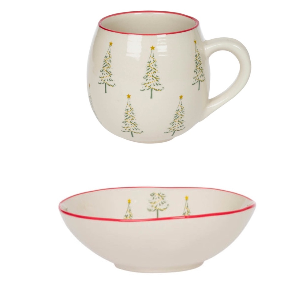 New Christmas Tree Stoneware Mug & Small Bowl